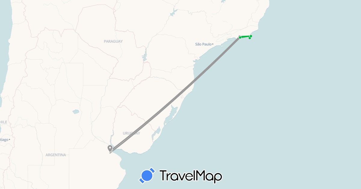 TravelMap itinerary: bus, plane in Argentina, Brazil (South America)