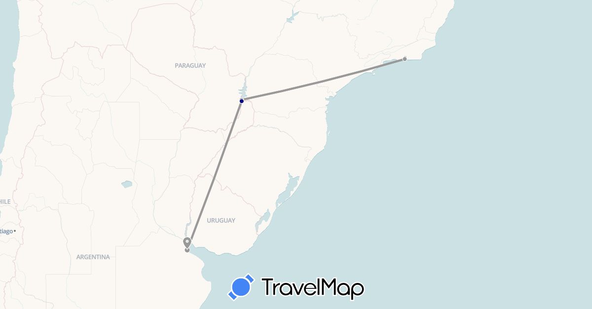 TravelMap itinerary: driving, plane in Argentina, Brazil (South America)